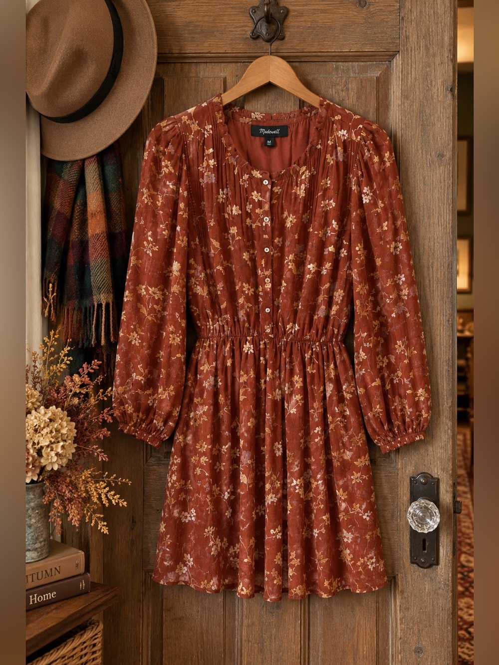Madewell Norma Rae Floral Mini Dress M Rust Brown Fall Boho